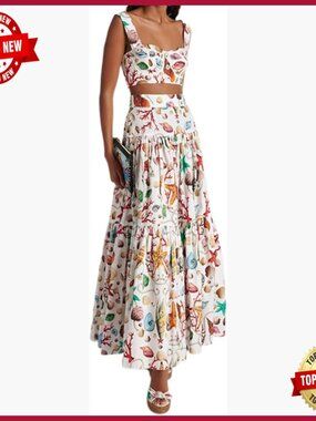 Large Polyester Halter Top Maxi Skirt Set Vacation Outfit